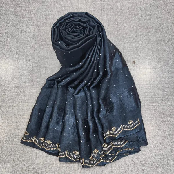 Crushed Chiffon Satin Hijab With Beads work | HJ22